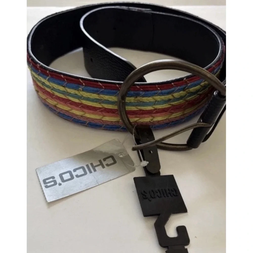 Chicos Margarita Trouser Belt Women Leather Multicolor Braided Boho Waist Medium